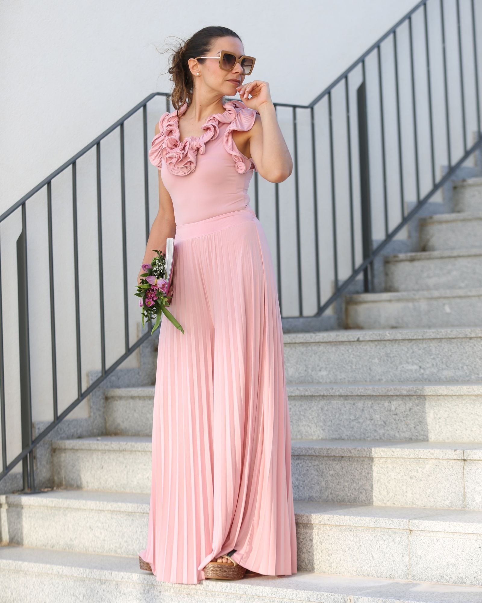 Calça Plissada Rosa - Jhenit