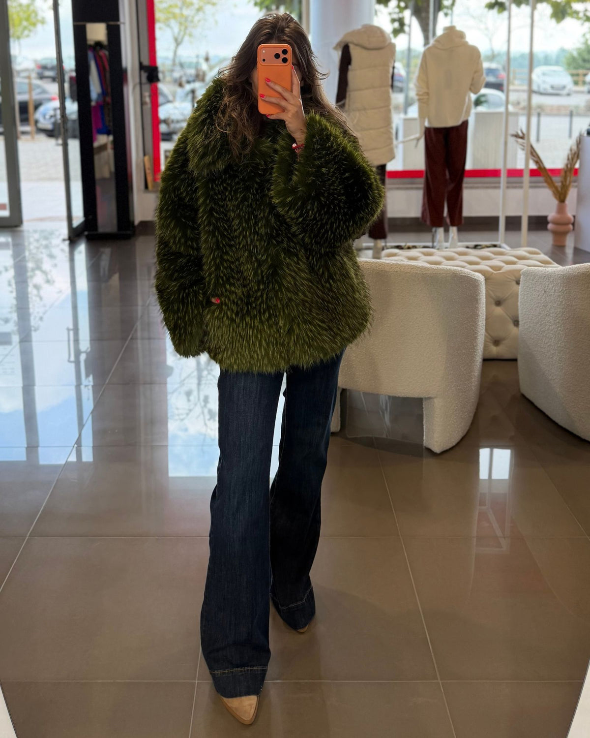 Casaco verde oversized de pelo sintético - Essentiel