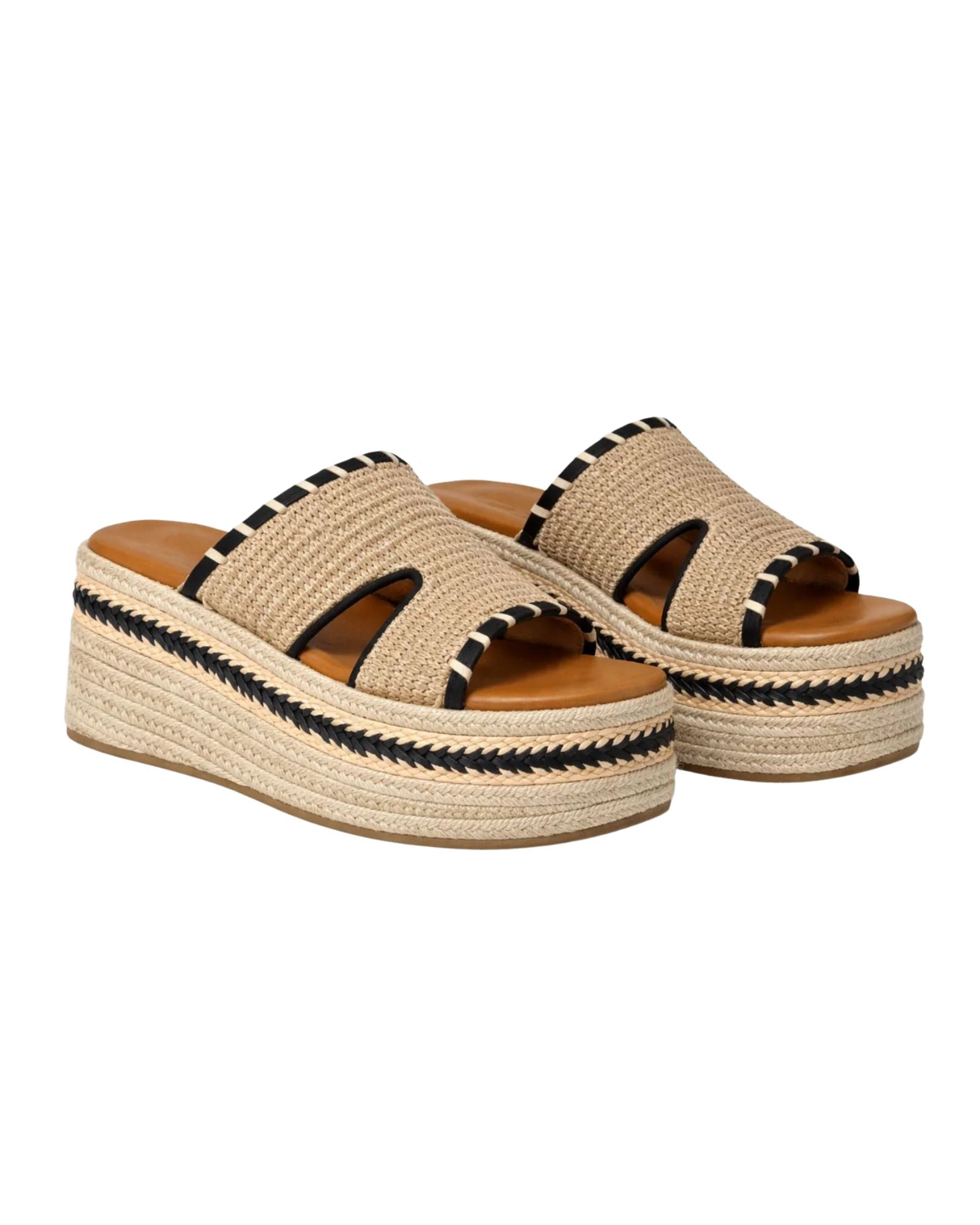 Chinelo de plataforma em ráfia com detalhes em dois tons - CRU - Nkn Nekane