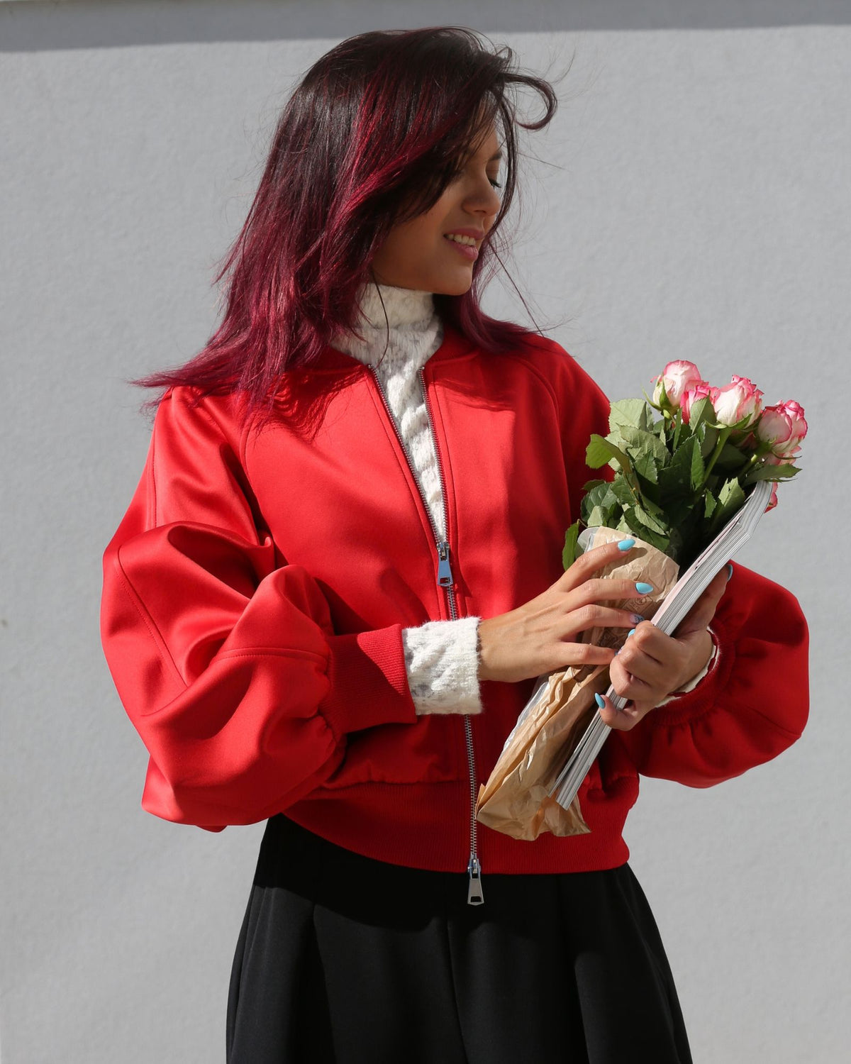 Bomber vermelho com mangas volumosas - Essentiel