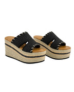 Chinelo de plataforma em ráfia com detalhes em dois tons - PRETO - Nkn Nekane