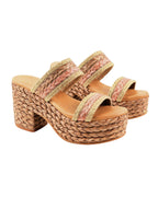 Chinelo de ráfia com tira dupla e salto plataforma - Nkn Nekane