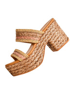 Chinelo de ráfia com tira dupla e salto plataforma - Nkn Nekane